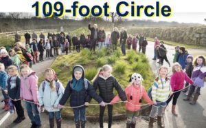 Children at The Eden Project form a 109 foot circle – the diameter of the Fieldbrook Stump.